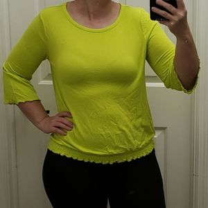 Cha Cha Vente Neon Green Women's 3/4 Sleeve Top Blouse Shirt M